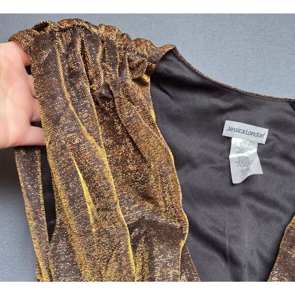 Jessica London Womens Size 16 Cocktail Dress Metallic Gold Knee Length Stretch - Picture 3 of 9